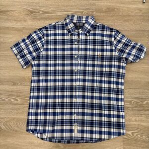 Ralph Lauren Short Sleeve Button Down Classic Fit Shirt Plaid Print Blue White M